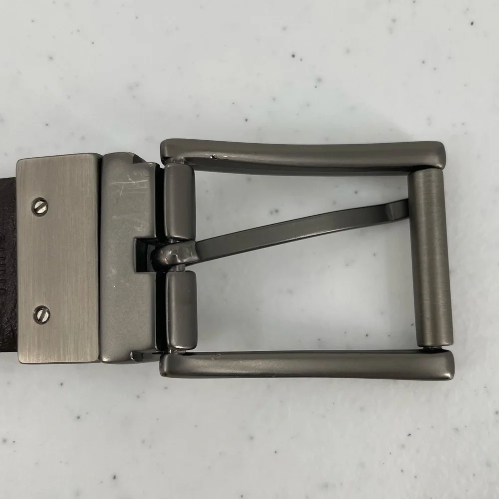 Leather Reversible Black Brown Brushed Silver Buckle Men’s Belt 40 Office Work